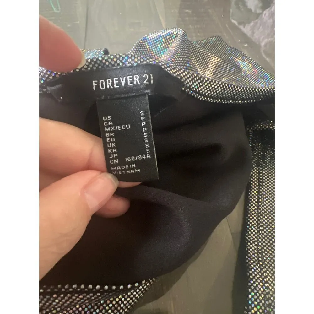 Forever‎ 21 Silver Holographic Metallic One Piece Bodysuit Thong Bodysuit Small - Image 3