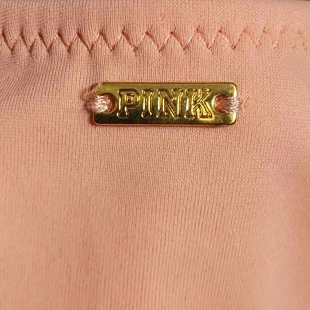 PINK Victoria's Secret Keyhole Front-Tie Plunge One-Piece Swimsuit Peach Small - Image 5