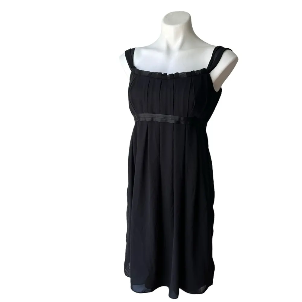 Vera Wang Maids Empire Waist Pleated Black Chiffon  Dress, Sz 8 - Image 4