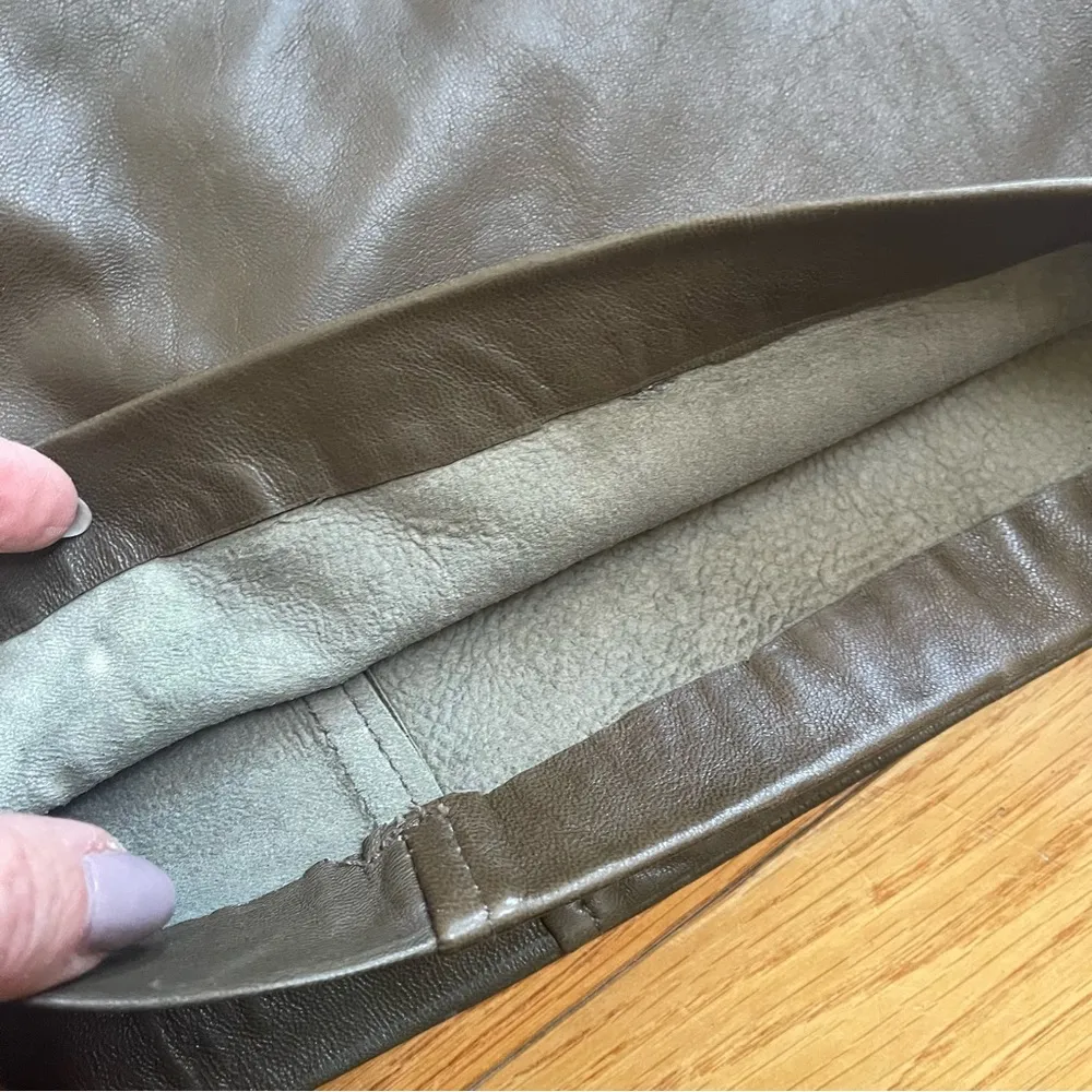 ZARA Genuine Leather Bermuda shorts Wide leg Culottes Pants Cropped Khaki Sz L - Image 12