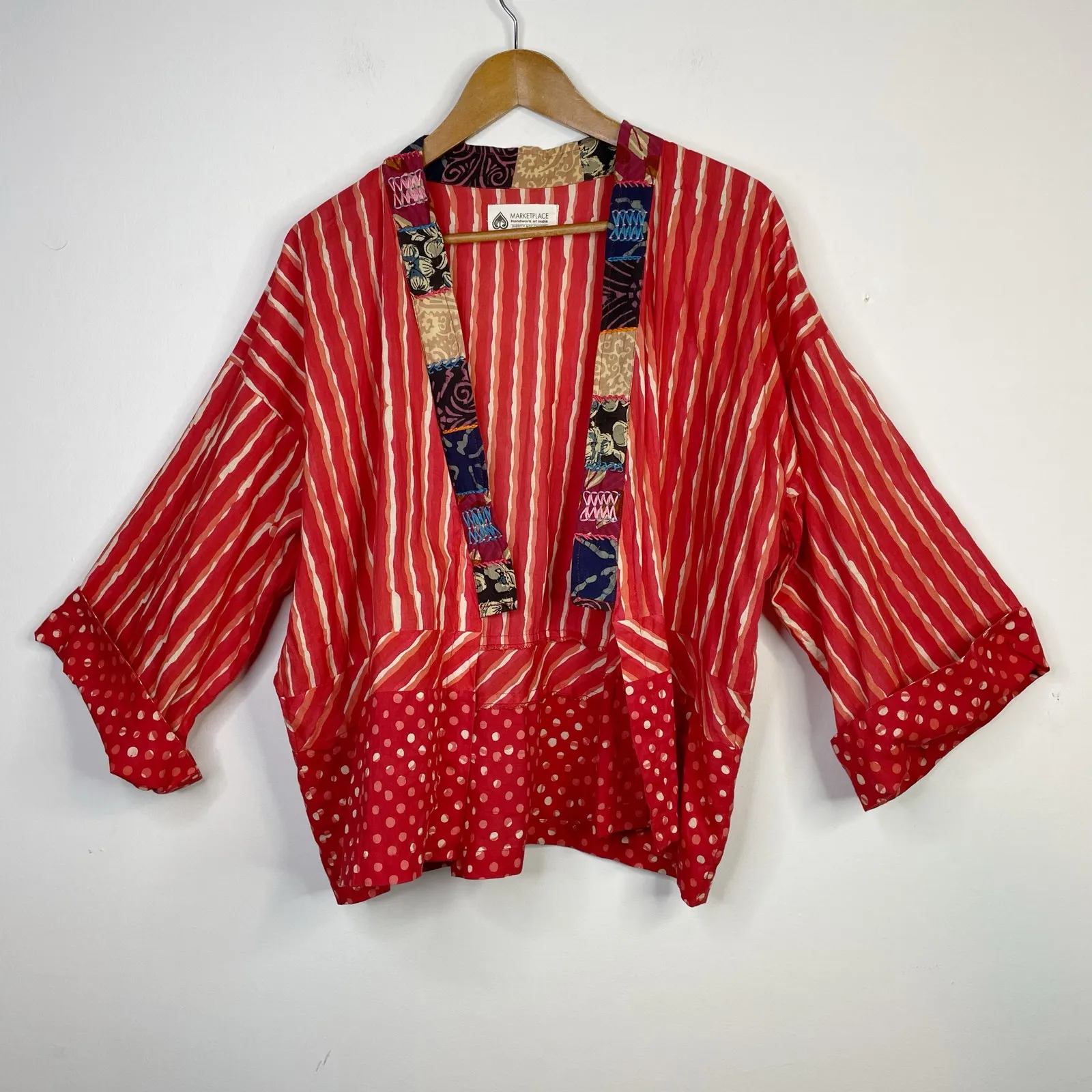 Marketplace India Sikkim Open Boxy Lightweight Cotton Embroidered Artsy Jacket L Orange Size L - Image 2