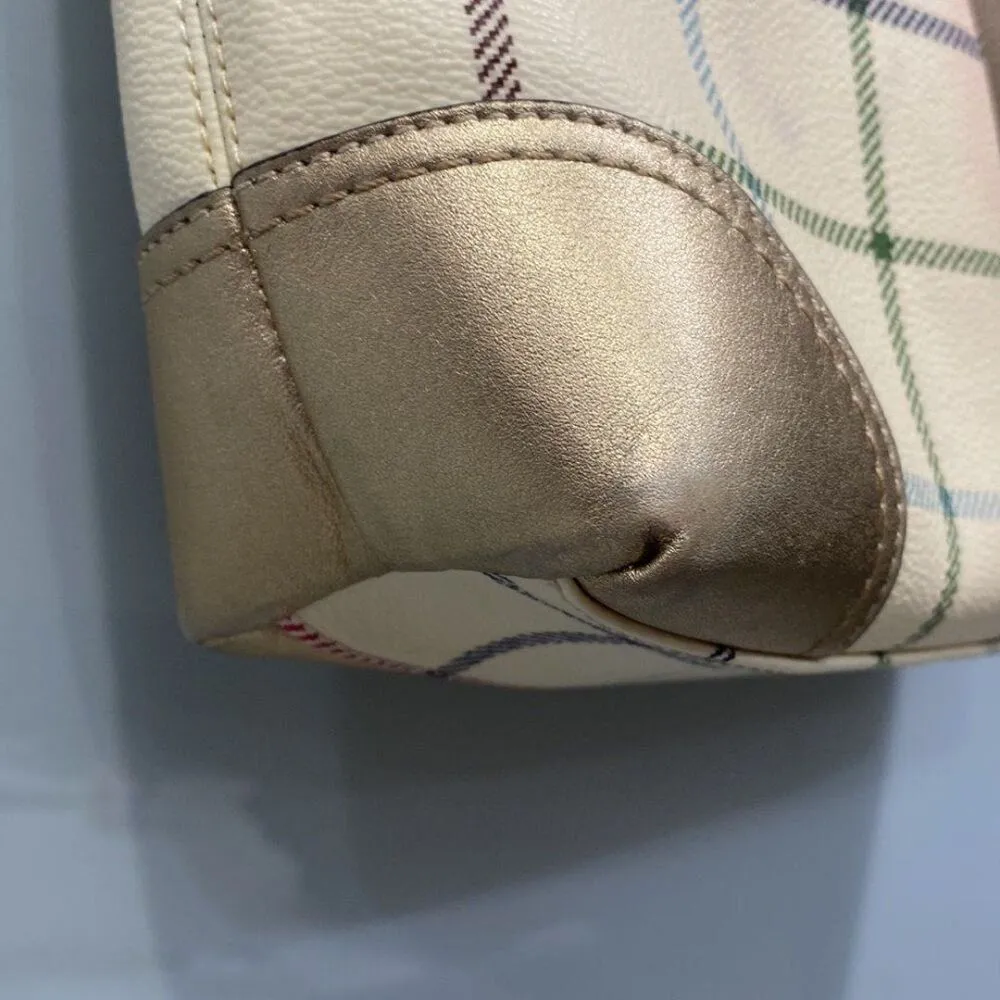Coach Horse and Carriage Logo Beige Multicolor Checkered Purse Hand Bag - Image 4