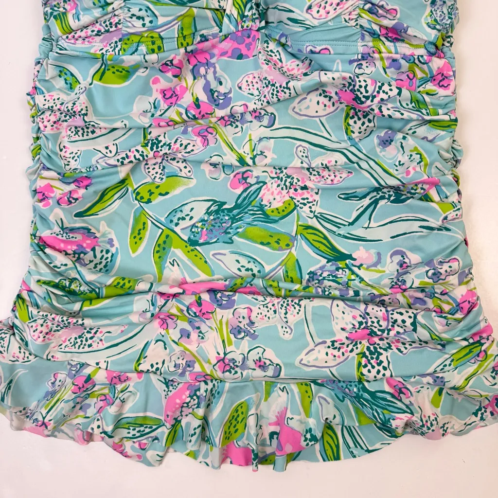 Lilly Pulitzer Carmen Ruffle Tankini Top Bali Blue Sway This Way 8 Blue Pink - Image 5