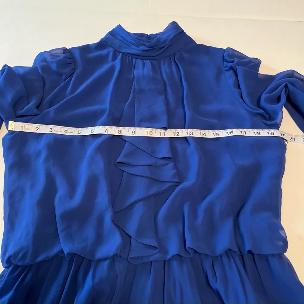 Adrianna Papell Womens SZ 10 Iris Blue Solid Disco Dress Long Sleeve Chiffon NEW - Image 10