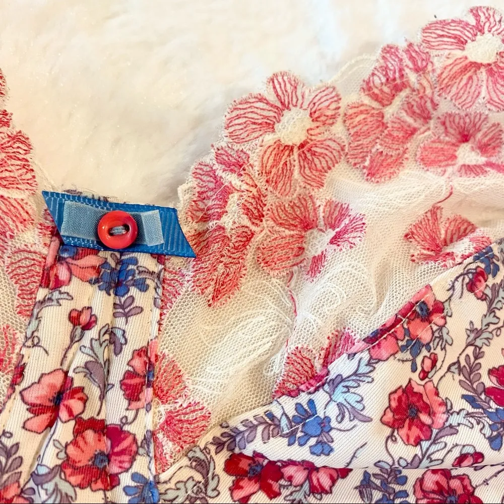 Cleo by Panache Cream & Pink Floral Lace Balconnet Bra Size 28J - Image 16