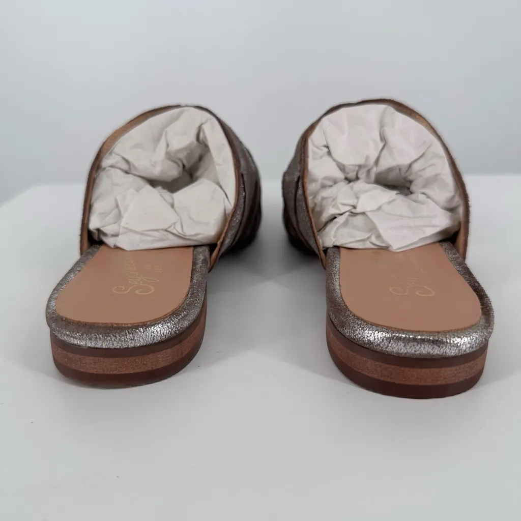 Seychelles To Die For Metallic Pewter Leather Mules size 6 New in Box Flats - Image 6