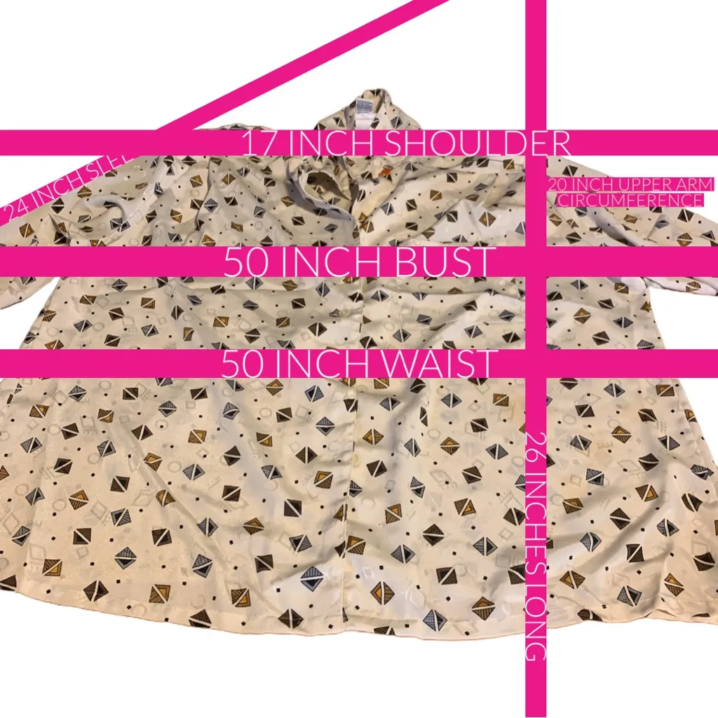 VINTAGE 1980'S KORET CAREER CREAM, YELLOW & GRAY PRINT BLOUSE (18) - Image 9