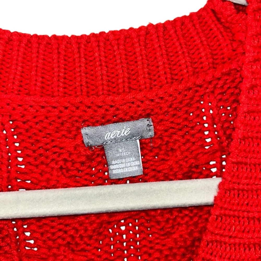 Red Knit Design Long Sleeve Sweater Aerie Top Shirt Women’s Size XS / Small Fit! - Image 2