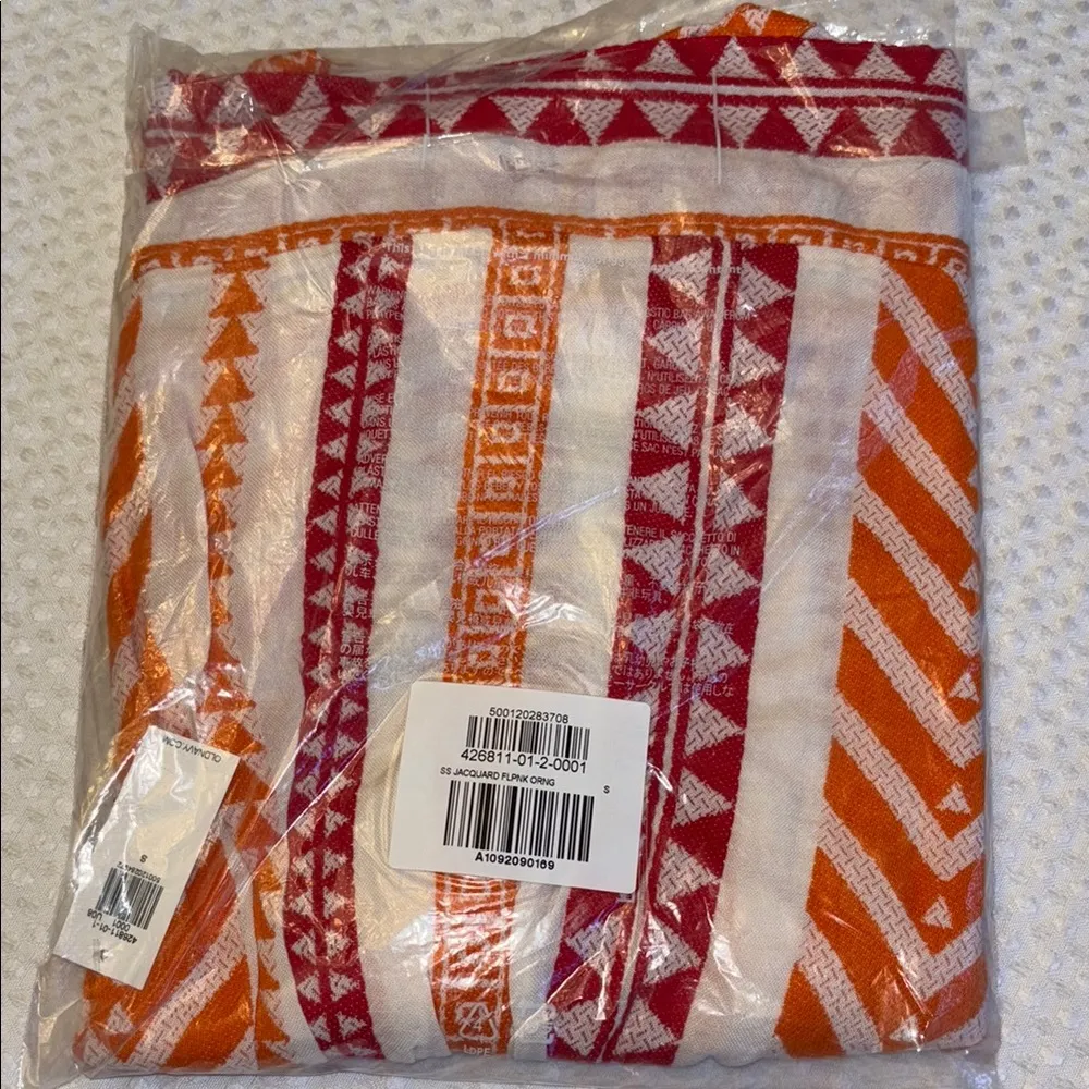 NEW! Old Navy Short Sleeve Jacquard Geometric Print Blouse S Pink Orange Ivory - Image 13