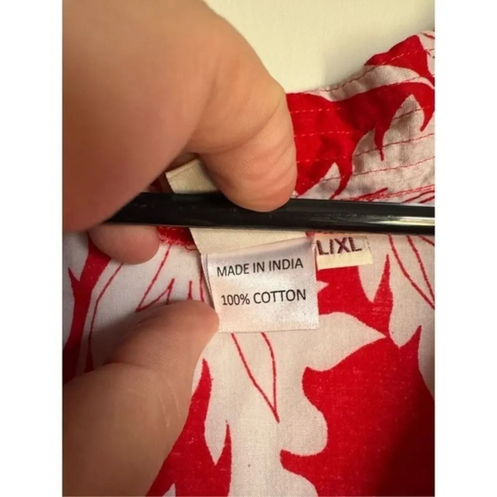 Alder Simplement Womens 100% cotton Red Floral Vneck Blouse sz L Beachy‎ Travel - Image 4