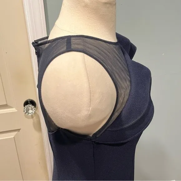 Eliza J. Navy Blue One Shoulder Illusion Ruffle Mermaid Gown Size 6 - Image 6