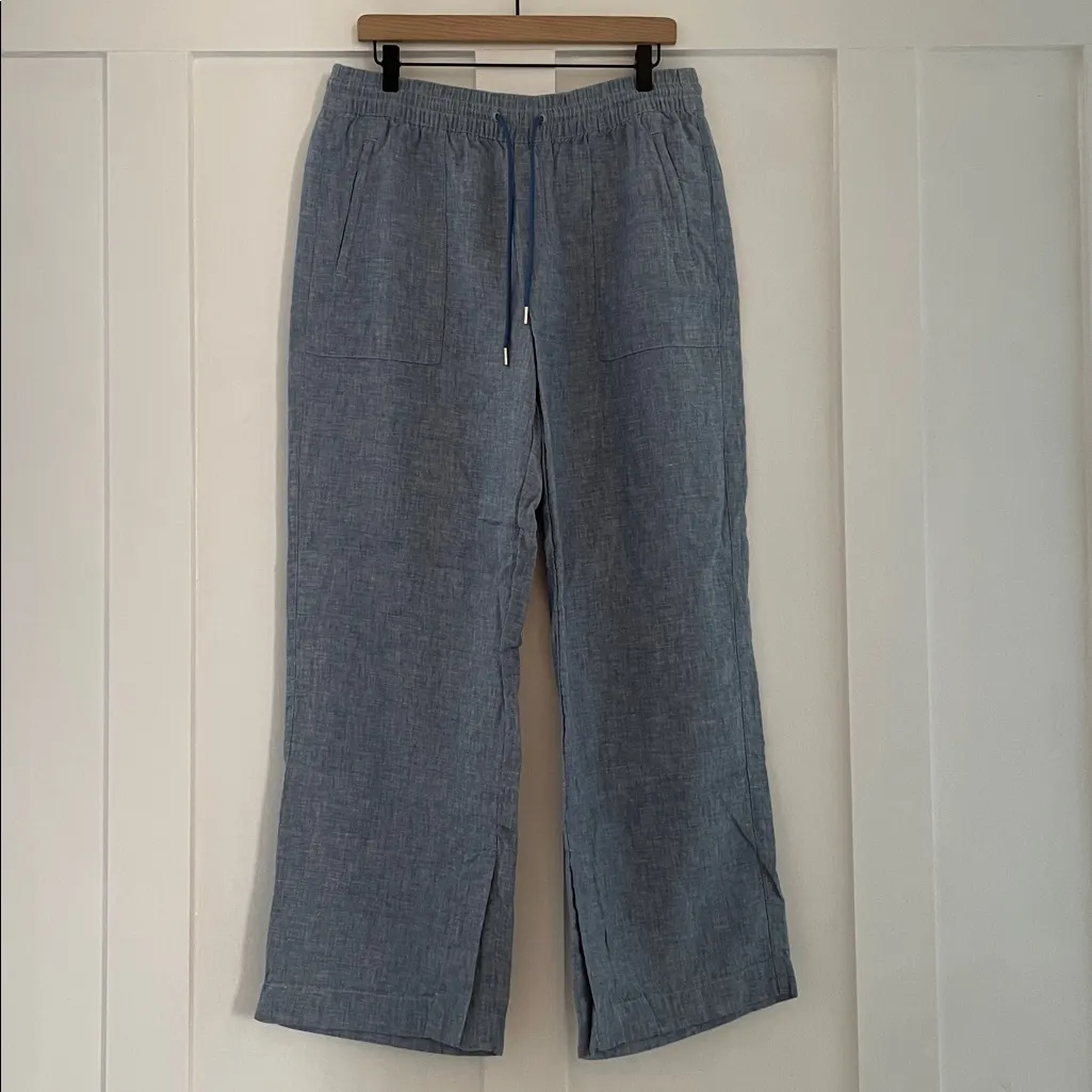 ATHLETA Retreat Linen High Rise Wide Leg Pant in Chambray Blue Size 12 - Image 3