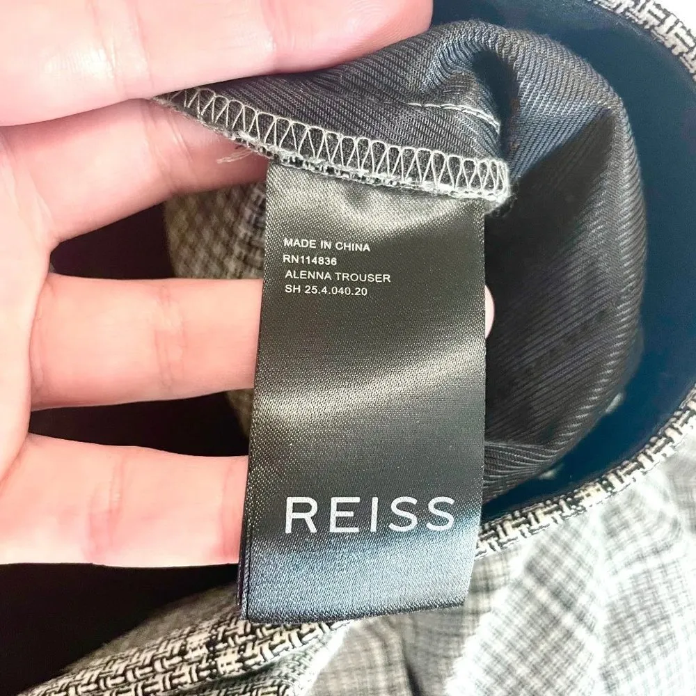 Reiss Alenna Slim Fit Tailored Trousers Black/White Plaid Work Pant Size 12 - Image 5