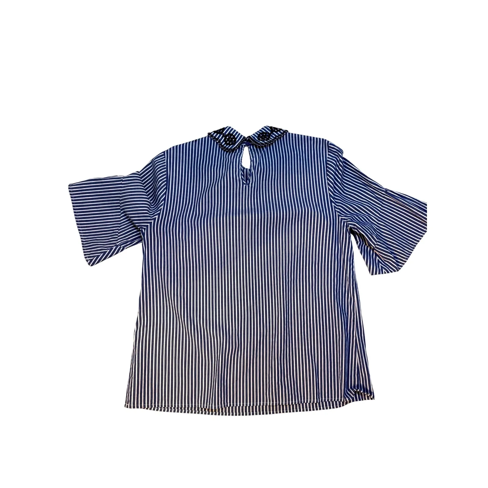 CeCe Striped Embroidered Peter Pan Collar Flutter Sleeve Size Small - Image 6