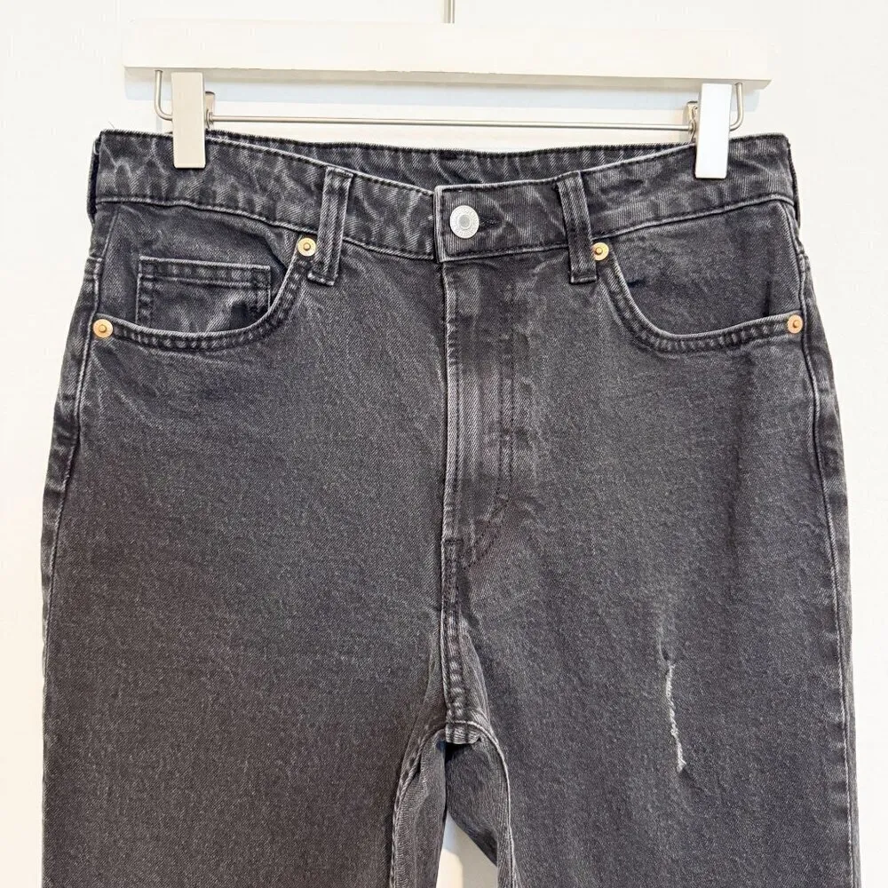 H&M Vintage High Rise Straight Leg Distressed Jeans Split Hem Faded Black Size 8 - Image 2