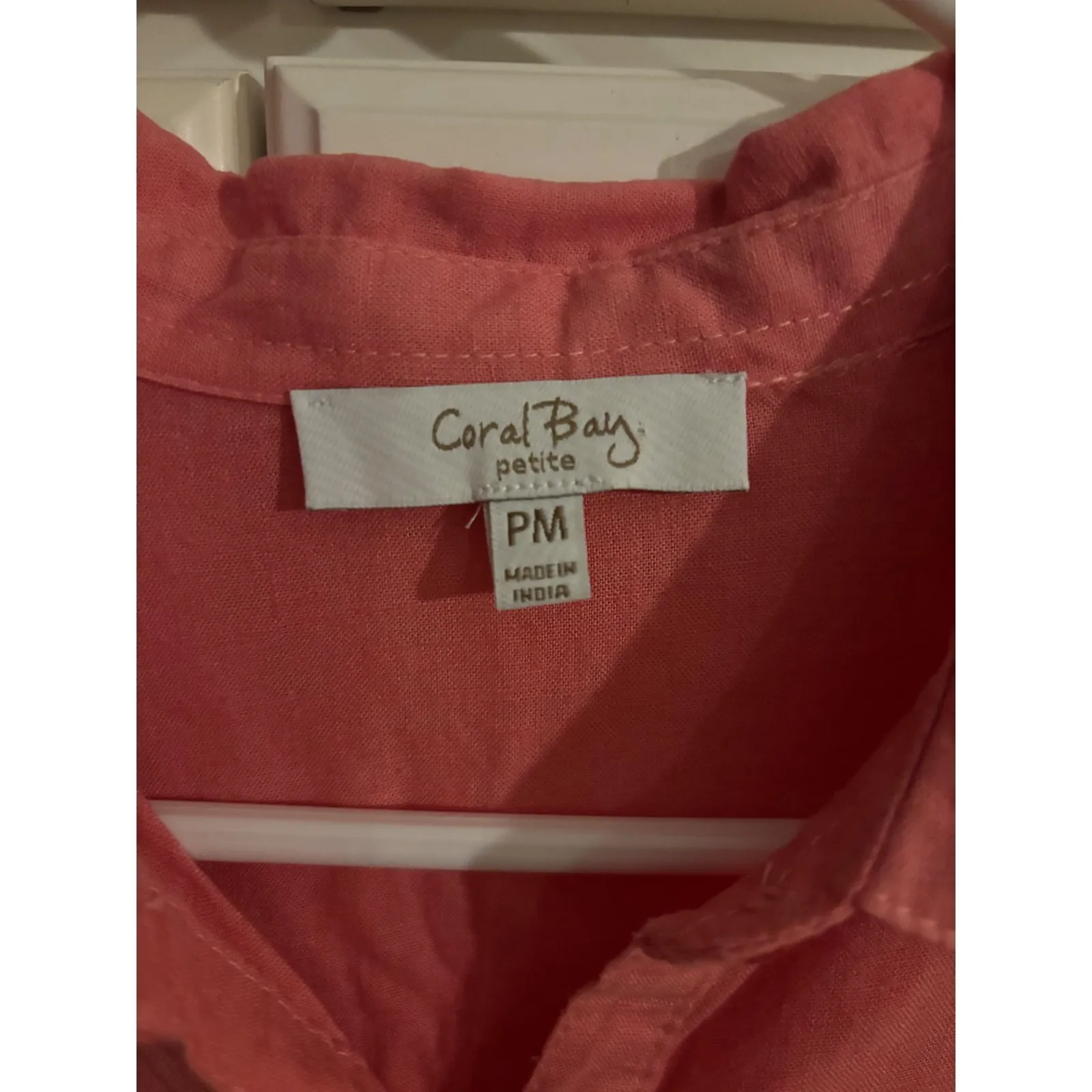 Coral Bay Petite Womens PM Pink 3/4 Sleeve Button Down Eyelet Blouse Top - Image 3