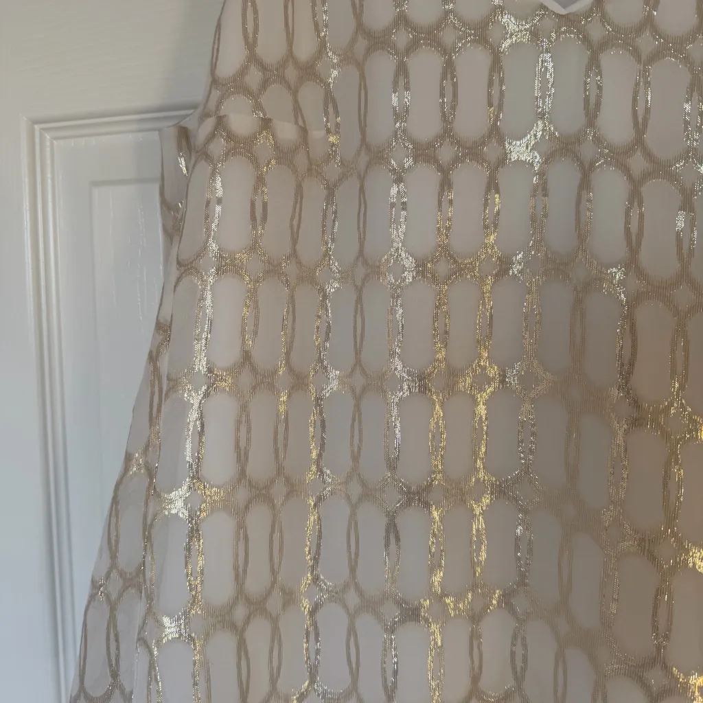 White House Black Market Silk Blouse Silver Gold Size Medium - Image 3