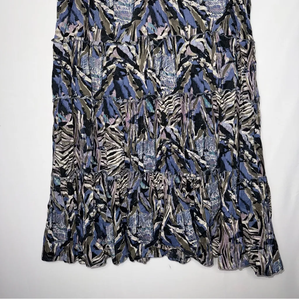 Boho Blue‎ and Black Floral Patterned Women's Maxi Skirt Plus Size 100% Cotton - Image 3