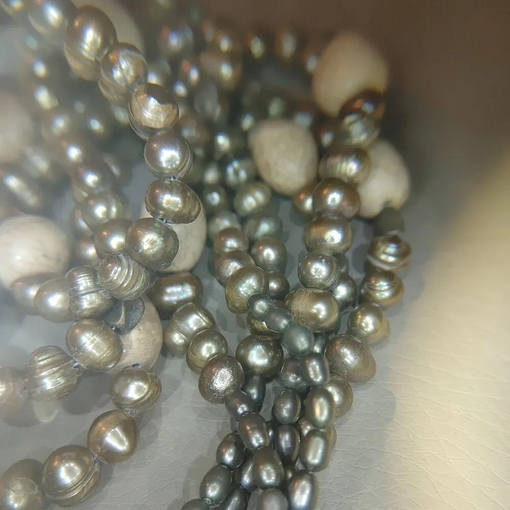 Cultured Pearl Necklace Baroque Sterling Stone Beige Cream Rock Statement Earth - Image 6