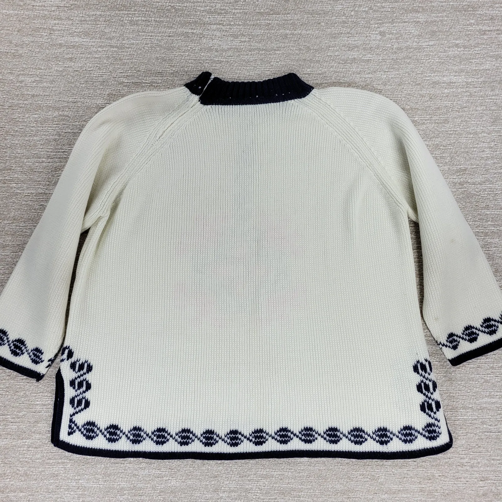 Vintage Nordic Knit Sweater Cream Red Navy Mock Neck Acrylic Wool Blend @L/XL White Size L - Image 14