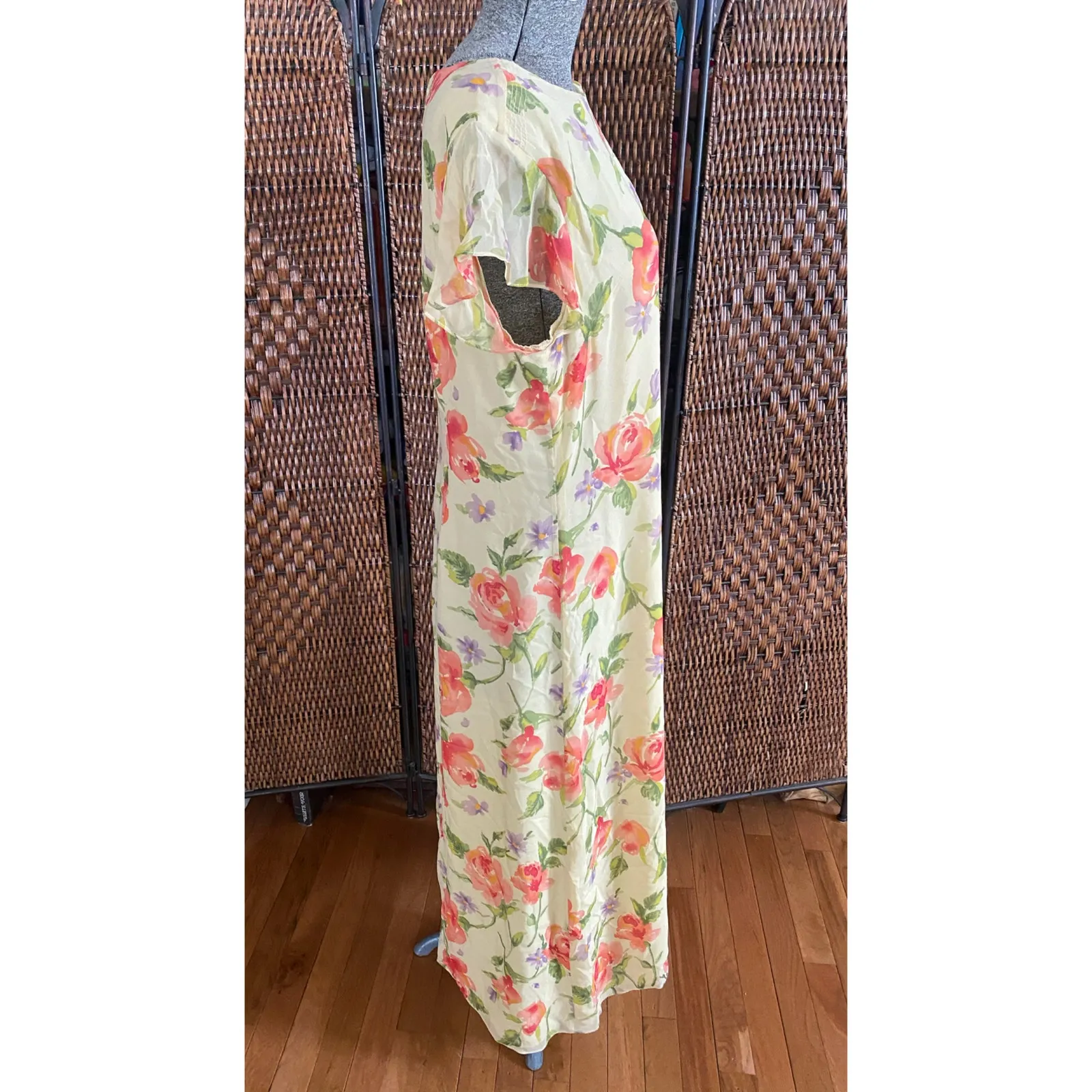 Size XL//Vintage 90s Laura Ashley Silk Floral Dress - Image 3