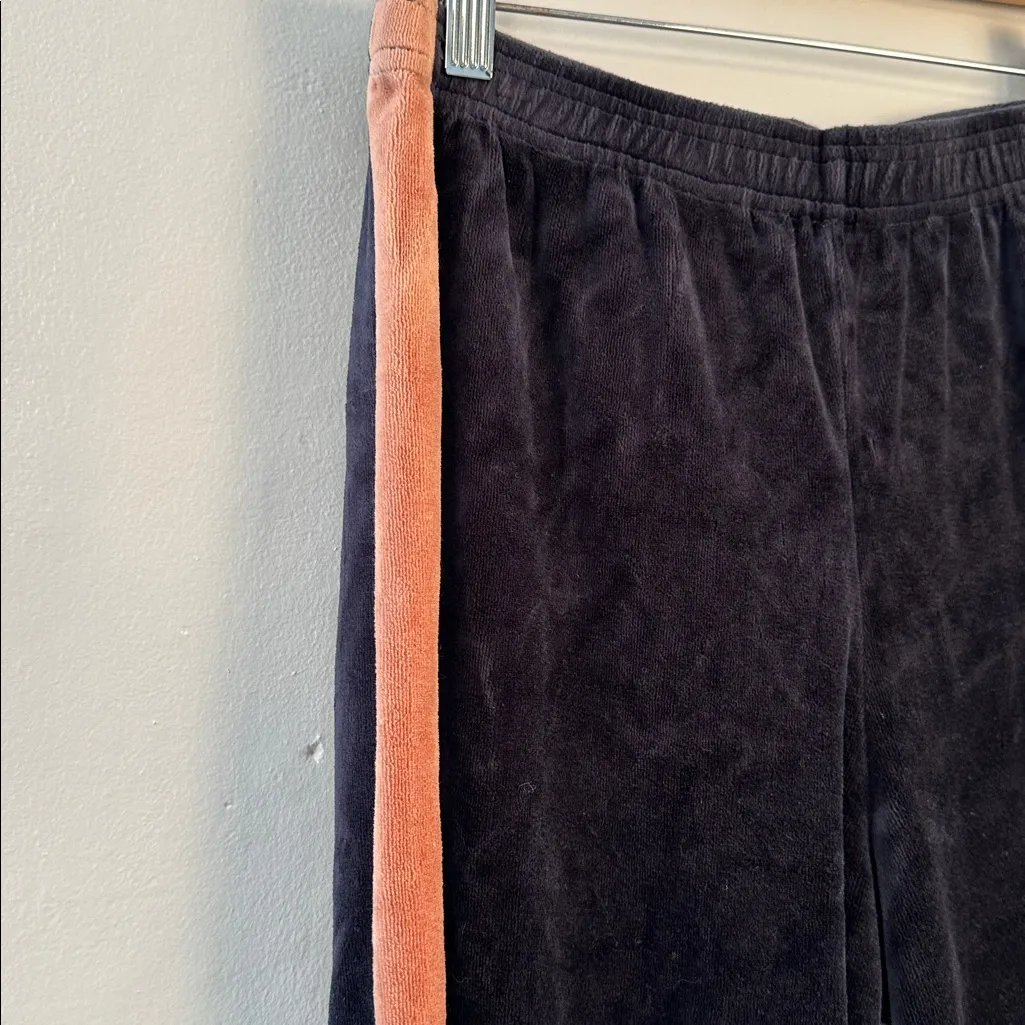 Monrow Neptune Womens Velour Jumpsuit joggers with stripe no size Navy Brown Blue - Image 2