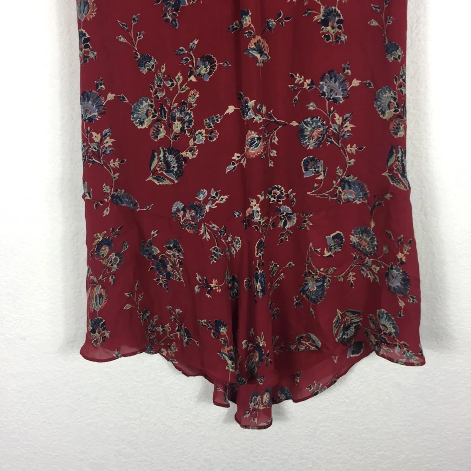 Joie Almarie B Red Floral 100% Silk Mini Dress Medium Georgette Drop Waist Boho - Image 12