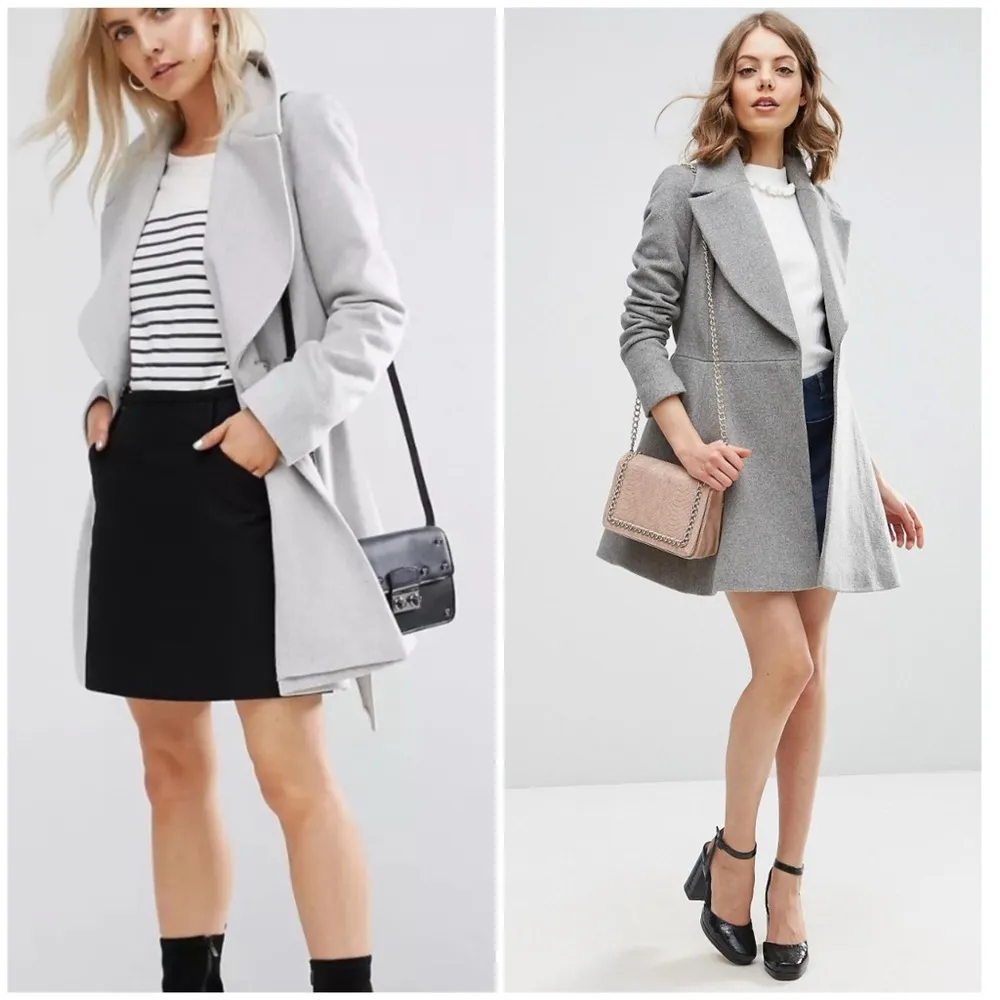 Skater Coat in Wool Blend With Oversized Collar and Self Belt Sz 16 - Image 3