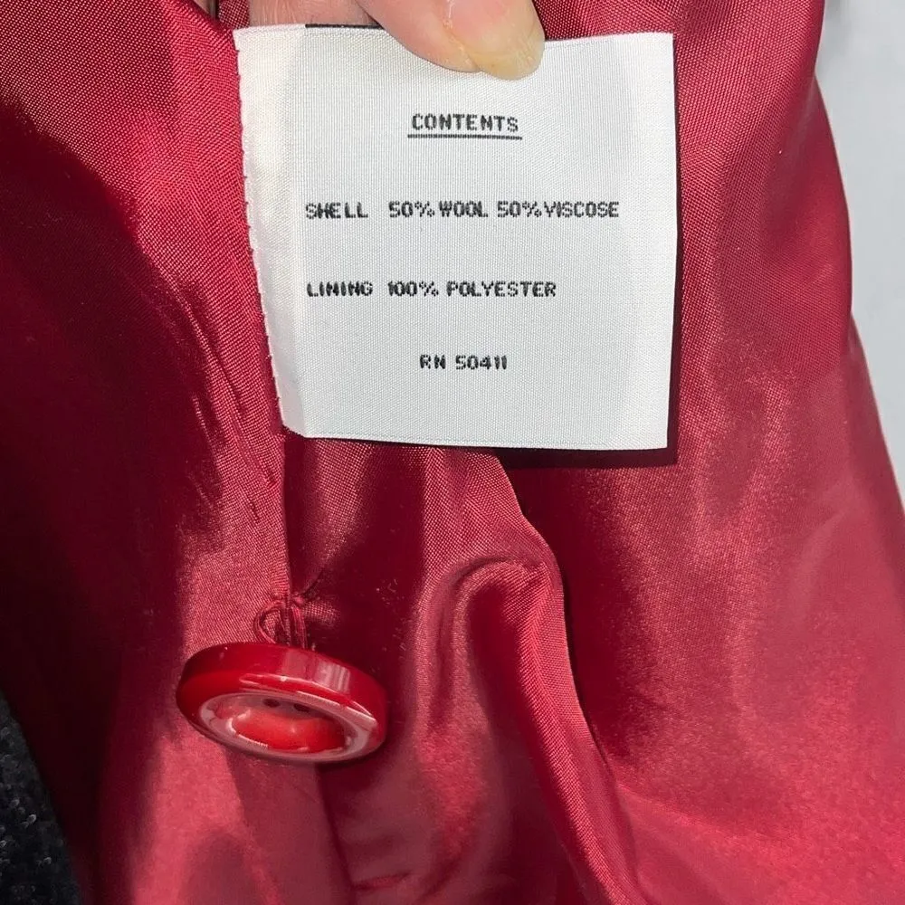 Donatella Vintage Women's Printed Lining Wool Button Single Breasted Coat Cherry Red Size 6 - Image 6