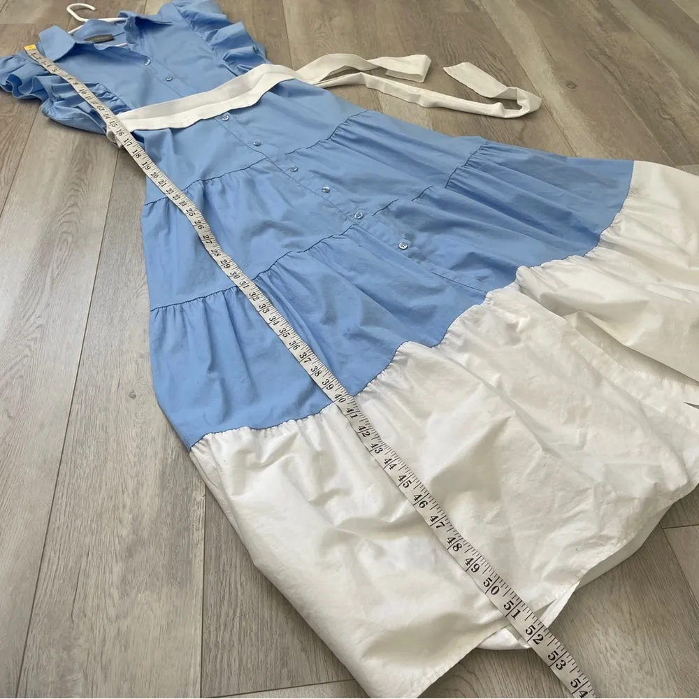 Sandro Ferrone Dress poplin tiered ruffle maxi womens Blue (medium) preppy party - Image 7