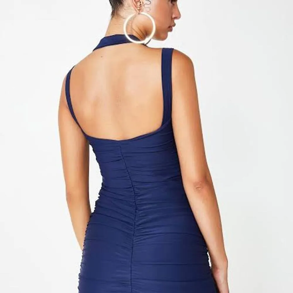 Tiger Mist Tilly Navy Blue Square Neck Ruched Fitted Mini Bodycon Dress Size XS - Image 3