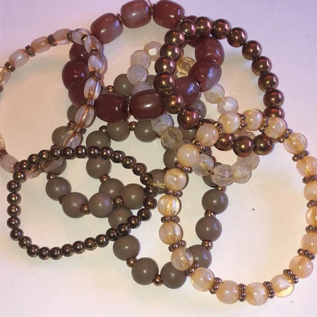 Elegant Multi Color Neutral Tone Beaded Boho Bracelet Set Brown - Image 4
