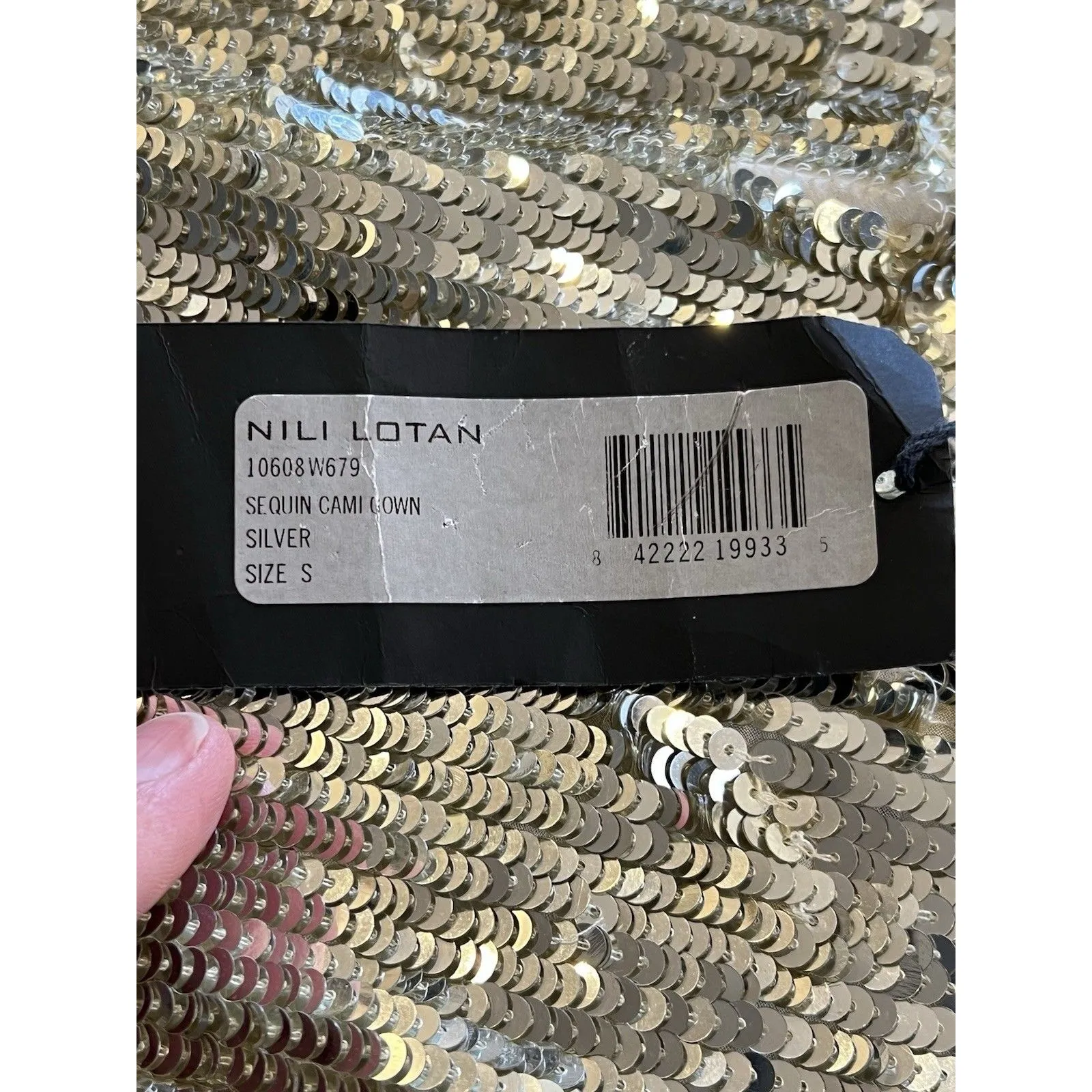 Nili Lotan Sequin Cami Gown Silver Gold Maxi Size Small Needs Repair NEW - Image 5