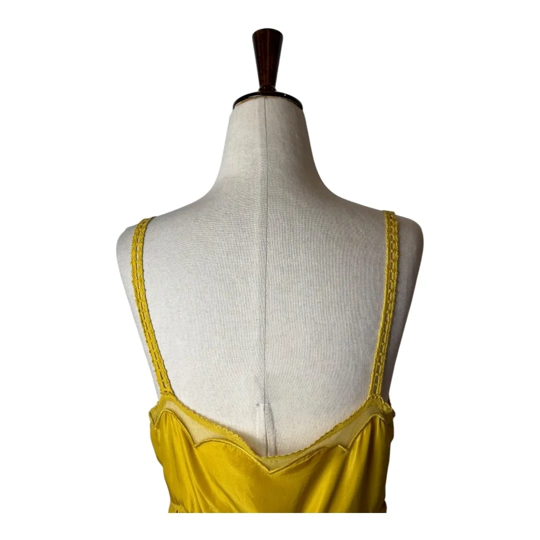 Viola Dress Women 6 Yellow Silk Mesh Trim Crochet Tie‎ Waist Midi Boho Cottage - Image 6