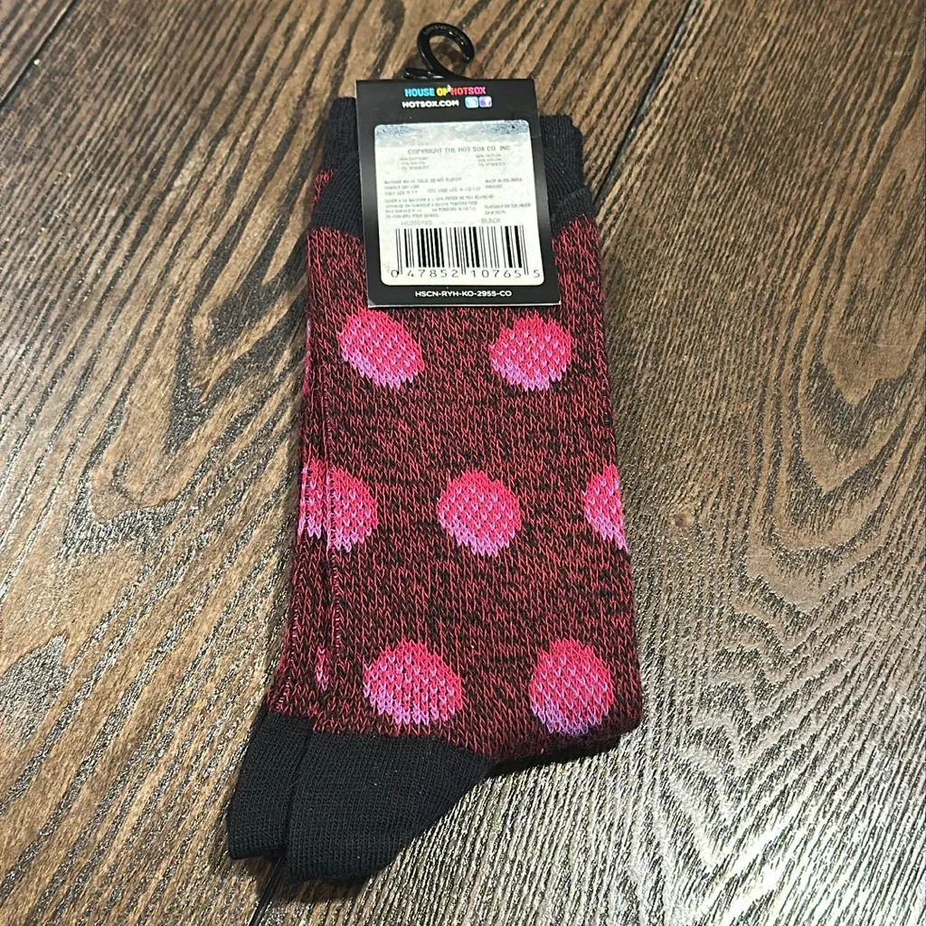 Hotsox Original Soft Touch Pink Dot Crew Socks NEW Size 9 - Image 3