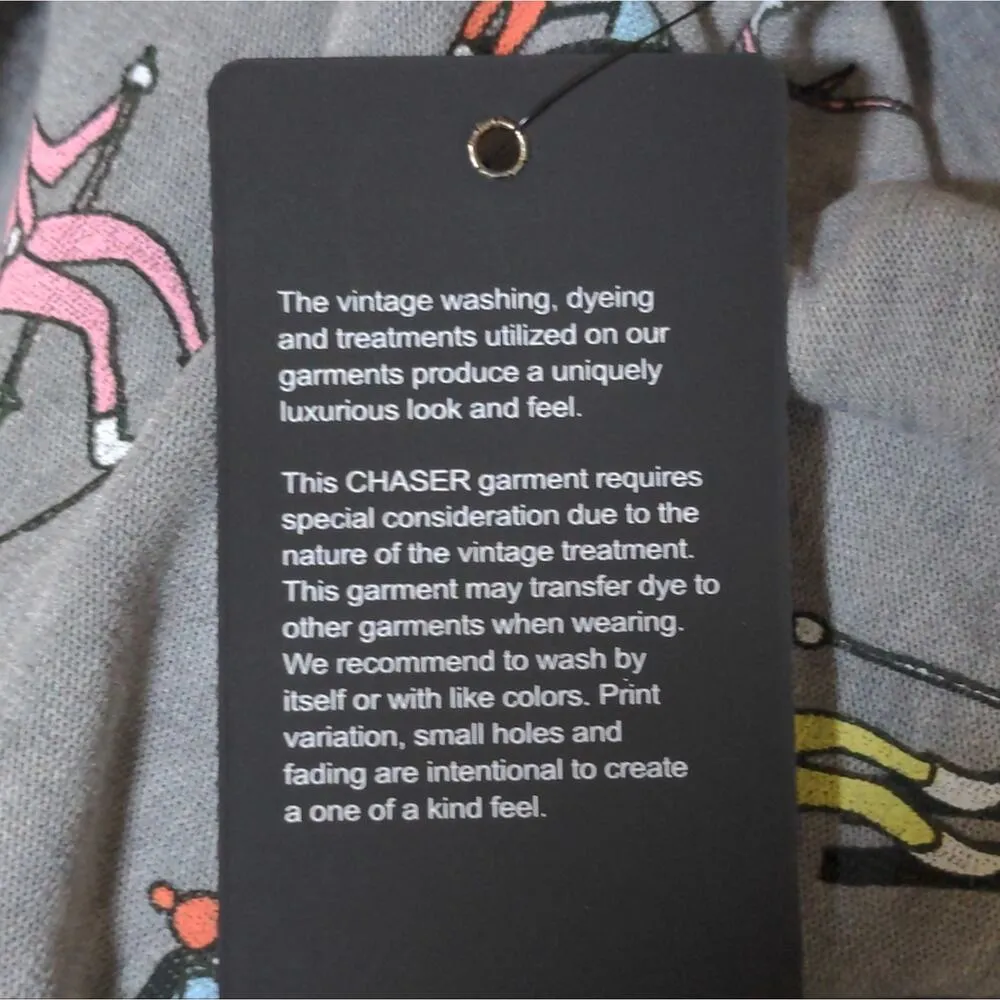 Chaser Knit Top in Vintage Ski Print Heather Gray Crew Neck Long Sleeves S New - Image 8