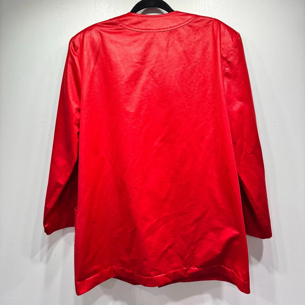 Vintage Red 2 Piece Set Open Front Long Blazer & A Line Skirt Women’s Size 20 - Image 5