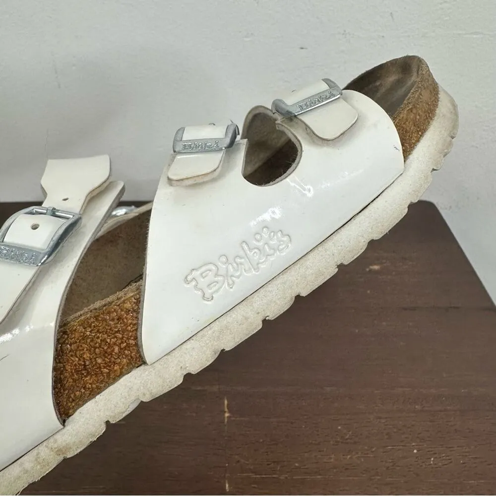 Birki’s Birkenstock White Patent 3 Strap Buckle Slide Sandals Size 37 US 6 - Image 3