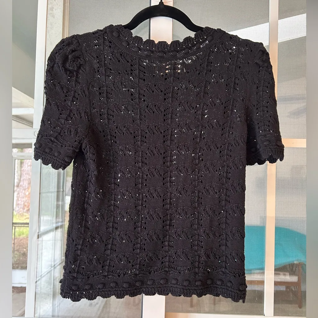 By Anthropologie Pointelle black Sweater Tee - Image 6