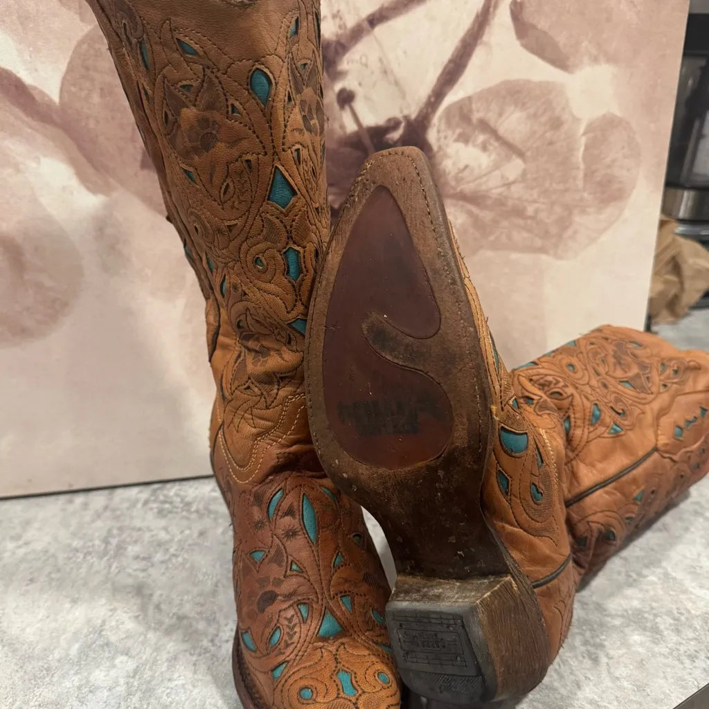 Corral Women's Size 7 M Brown Leather Inlay Western Cowboy Boots - Image 7