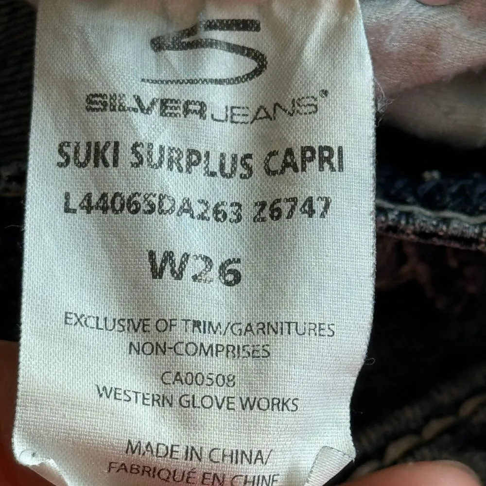 Silver Jeans‎ Suki Surplus Capri Womens 26 Blue Denim Embroidered Pockets Casual - Image 4