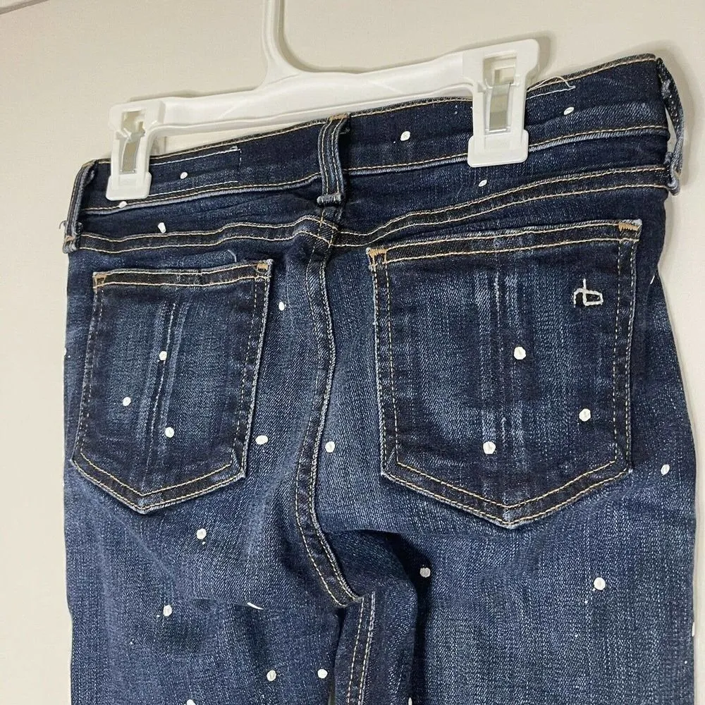 rag and bone paint splattered blue wash denim skinny low rise jeans size US 24 - Image 5