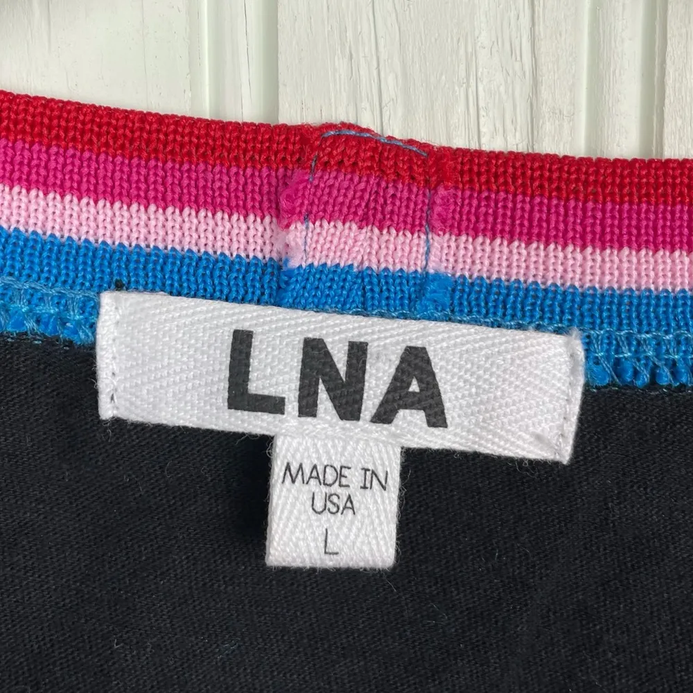 LNA Rainbow Stripe Trim Long Sleeve Black Top - Image 5