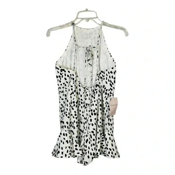 She + Sky Black and White Spotted Short Open Back Romper Women‎ Size Large NWT - Image 5