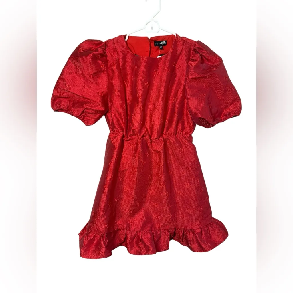 NWT Sister Jane Jacquard Mini Dress With Open Heart Back Sz Medium Red - Image 4