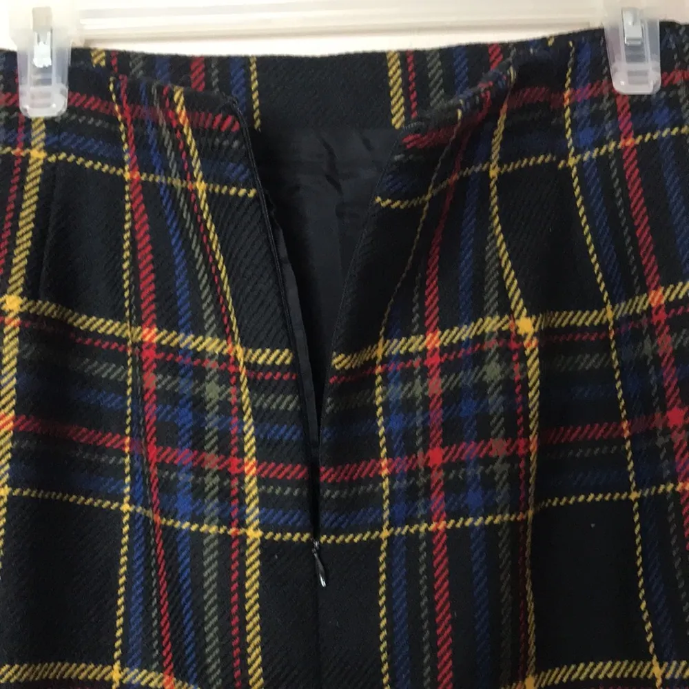 Classic clueless 100% wool tartan plain mini skirt size 10p - Image 9