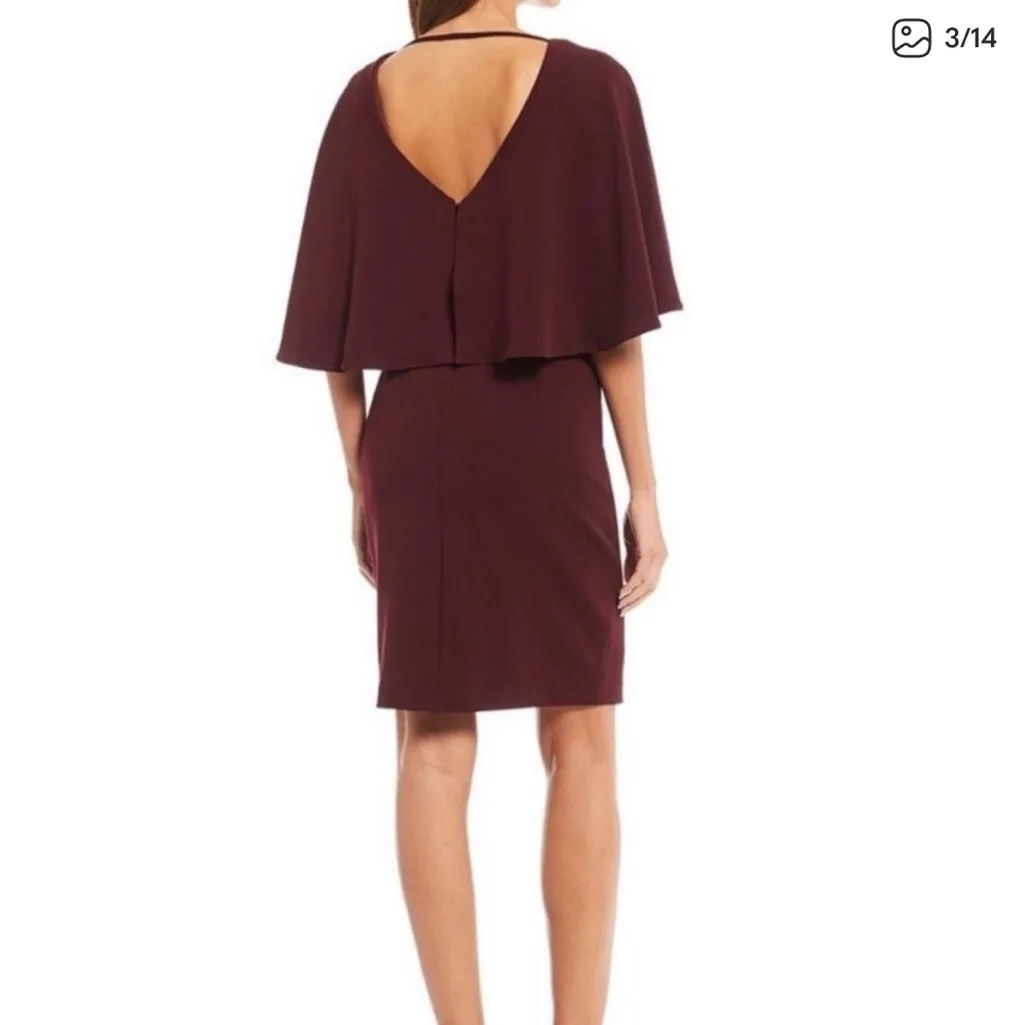 Badgley Mischka Capelet Popover Sheath Dress Burgundy Size US 6‎ NWT - Image 2