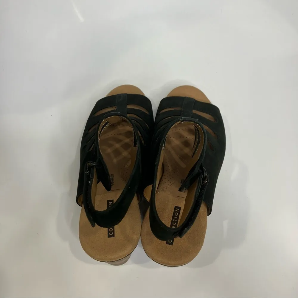 Clarks Valerie Shelly heeled sandals black leather open toe‎ women’s size 7.5 - Image 5