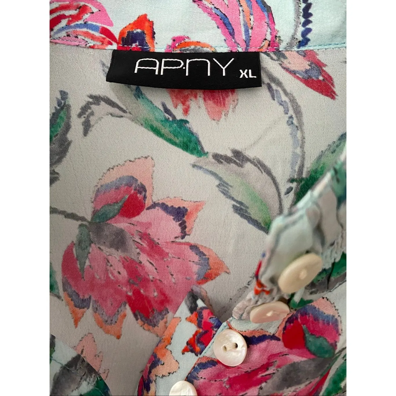 APNY Woven Floral Print Mock Neck Long Sleeve Blouse Sz XL Blue - Image 4