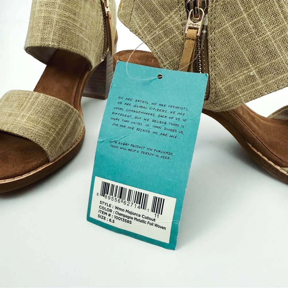NWT TOMS Women's Majorca Cutout Sandal Champagne Metallic Foil Woven | Size 6.5 - Image 11